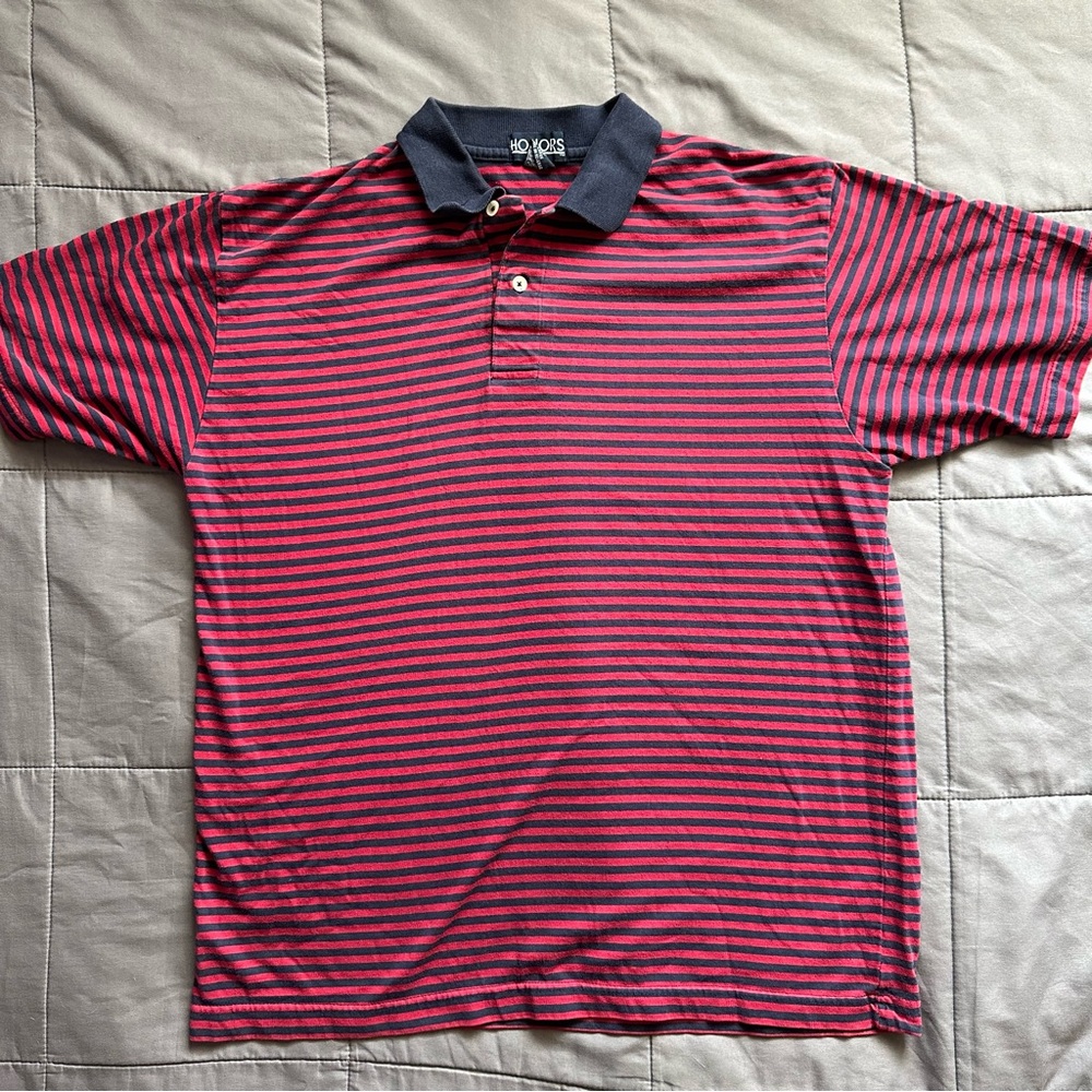 Red and dark blue polo shirt